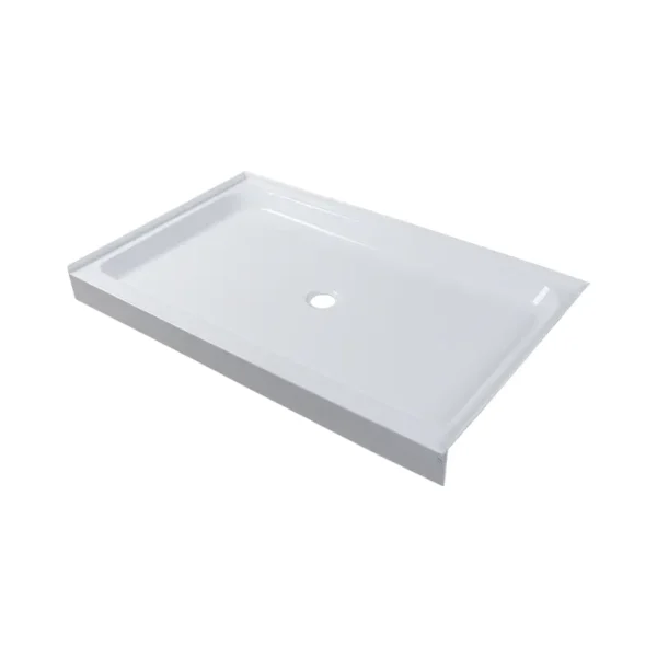 Agua Bay 60″x32″x5.5″ Rectangular Center Drain Three Tile Flange Shower Base in White - Image 3